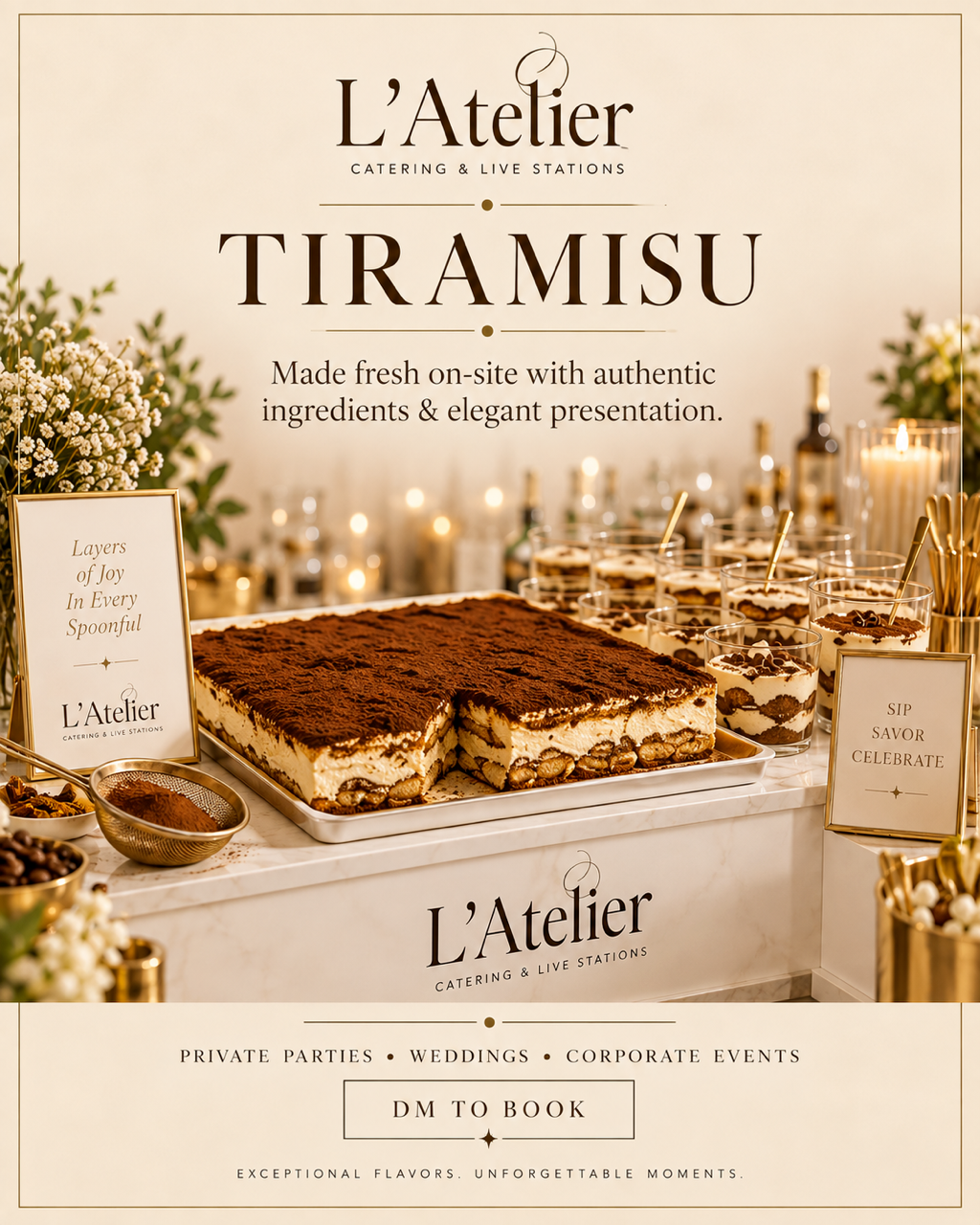 L’Atelier fresh tiramisu catering and live station