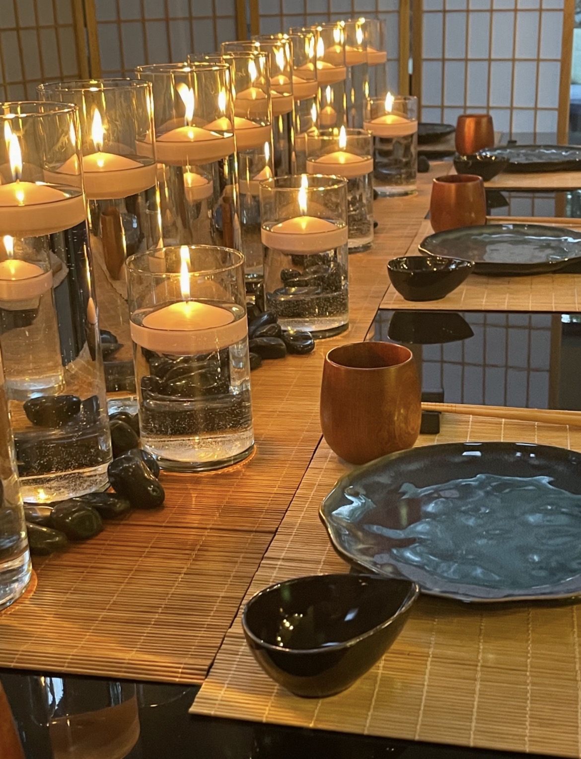 Japanese-inspired private dinner with candlelight